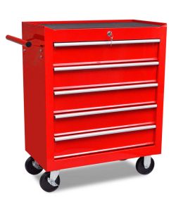  Carrello Portautensili con 5 Cassetti Rosso per Garage