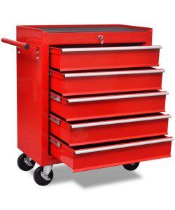  Carrello Portautensili con 5 Cassetti Rosso per Garage