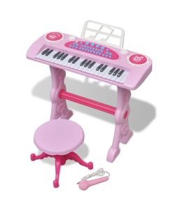 Gioco Bambini Tastiera con Sgabello/Microfono 37 Tasti Rosa