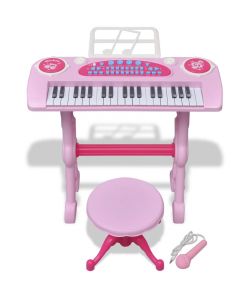 Gioco Bambini Tastiera con Sgabello/Microfono 37 Tasti Rosa