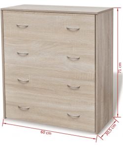 vidaXL Credenza 4 Cassetti MDF Rovere 60x30,5x71 cm Arredo Soggiorno
