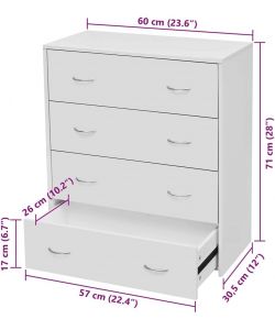 vidaXL Cassettiera Bianca 4 Cassetti 60x30,5x71 cm Mobiletto Arredo