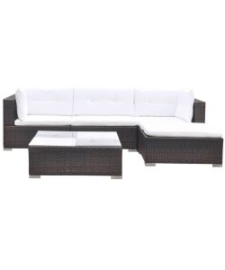 Set Divani da Giardino 5 pz con Cuscini in Polyrattan Marrone
