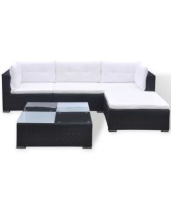 Set Divani da Giardino 5 pz con Cuscini in Polyrattan Nero 41872