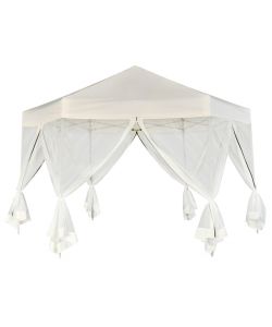 Gazebo Esagonale Pop-Up con 6 Pareti Bianco Crema 3,6x3,1 m