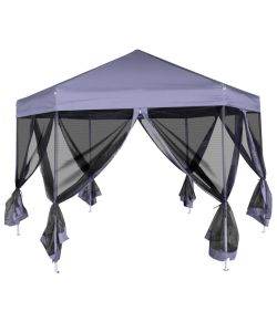 Gazebo Esagonale Pop-Up con 6 Pareti Blu Scuro 3,6x3,1 m