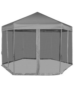 Gazebo Esagonale Pop-Up con 6 Pareti Grigio 3,6x3,1 m
