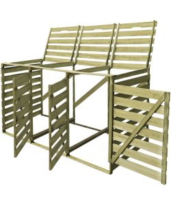 Copribidone per Spazzatura Triplo 240 L in Legno Impregnato