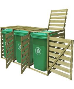 Copribidone per Spazzatura Triplo 240 L in Legno Impregnato
