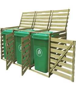 Copribidone per Spazzatura Triplo 240 L in Legno Impregnato