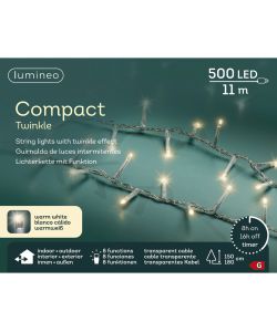 Lumineo Luci Natalizie 500 LED Bianco Caldo - 11 m - Cavo Trasparente
