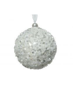 Pallina Natale Kaemingk - Bianco Neve Glitter - 8 cm