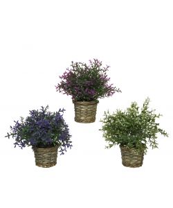 Pianta Artificiale Fiorita in Cesto Giunco - Multicolore - 10xH22cm