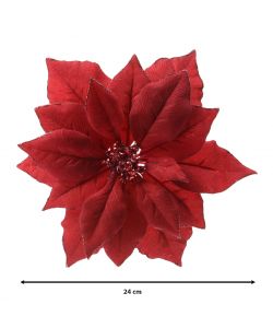 Decoris Clip Stella di Natale Rossa con Perline e Glitter - 24 cm