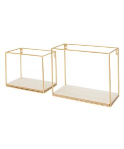 Kimono Set 2 Scatole da Parete Decorative Legno Ottone 25x30 cm