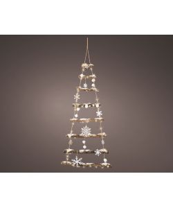 Albero in legno con decorazione e luci