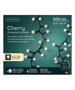 Lumineo Catena Luminosa 500 LED Cherry Bianco Caldo - 11 m - Cavo Nero