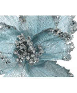 Kaemingk Decorazione Natalizia - Fiore Glitter Azzurro/Verde - 27 cm