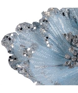 Kaemingk Decorazione Natalizia - Fiore Glitter Azzurro/Verde - 27 cm