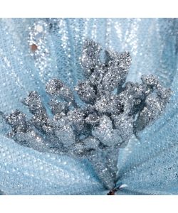 Kaemingk Decorazione Natalizia - Fiore Glitter Azzurro/Verde - 27 cm