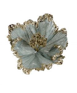 Kaemingk Decorazione Natalizia - Fiore Glitter Azzurro/Verde - 27 cm
