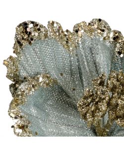 Kaemingk Decorazione Natalizia - Fiore Glitter Azzurro/Verde - 27 cm