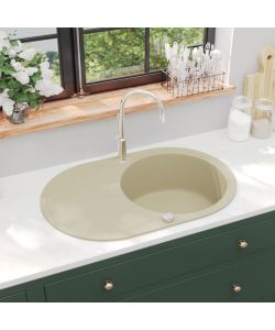 Lavello da Cucina in Granito Vasca Singola Ovale Beige