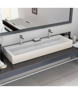 Lavandino 120x46x11 cm Blocco in Marmo/Minerale Bianco