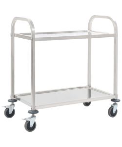Carrello da Cucina a 2 Livelli 96,5x55x90 cm in Acciaio Inox