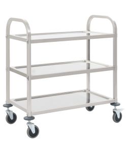 Carrello da Cucina a 3 Livelli 96,5x55x90 cm in Acciaio Inox