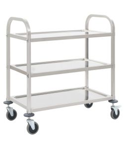 Carrello da Cucina a 3 Livelli 95x45x83,5 cm in Acciaio Inox
