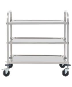 Carrello da Cucina a 3 Livelli 95x45x83,5 cm in Acciaio Inox