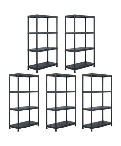Scaffali 5 pz 60x30x138 cm Nero in Plastica