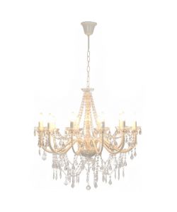 Lampadario con Perline Bianco 12 Lampadine E14