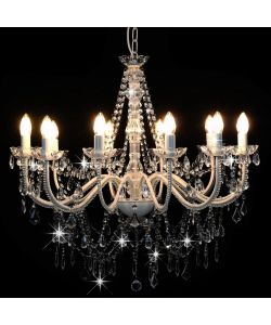 Lampadario con Perline Bianco 12 Lampadine E14
