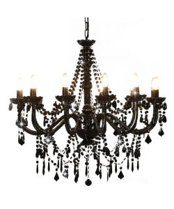 Lampadario con Perline Nero 12 Lampadine E14