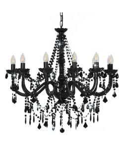 Lampadario con Perline Nero 12 Lampadine E14