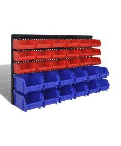  Contenitore Plastica per Garage da Parete Set 30 pz Blu e Rosso