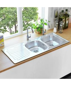 Lavello da Cucina Doppio con Filtro e Sifone in Acciaio Inox