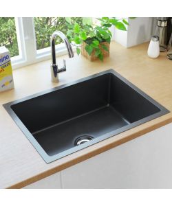 Lavello da Cucina Lavorato a Mano con Filtro Nero Acciaio Inox