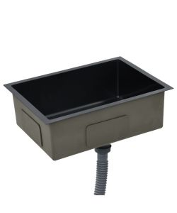 Lavello da Cucina Lavorato a Mano con Filtro Nero Acciaio Inox