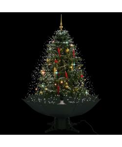 Albero di Natale con Neve e Base a Ombrellone Verde 140 cm