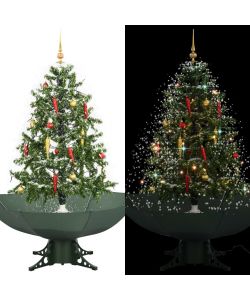 Albero di Natale con Neve e Base a Ombrellone Verde 140 cm