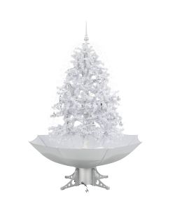 Albero di Natale con Neve e Base a Ombrellone Bianco 140 cm