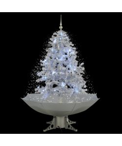 Albero di Natale con Neve e Base a Ombrellone Bianco 140 cm