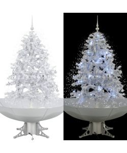 Albero di Natale con Neve e Base a Ombrellone Bianco 140 cm