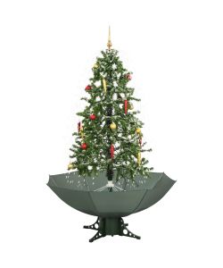 Albero di Natale con Neve e Base a Ombrellone Verde 170 cm