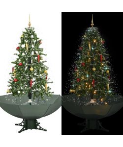Albero di Natale con Neve e Base a Ombrellone Verde 170 cm