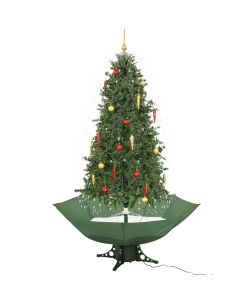 Albero di Natale con Neve e Base a Ombrellone Verde 190 cm