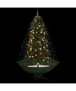 Albero di Natale con Neve e Base a Ombrellone Verde 190 cm